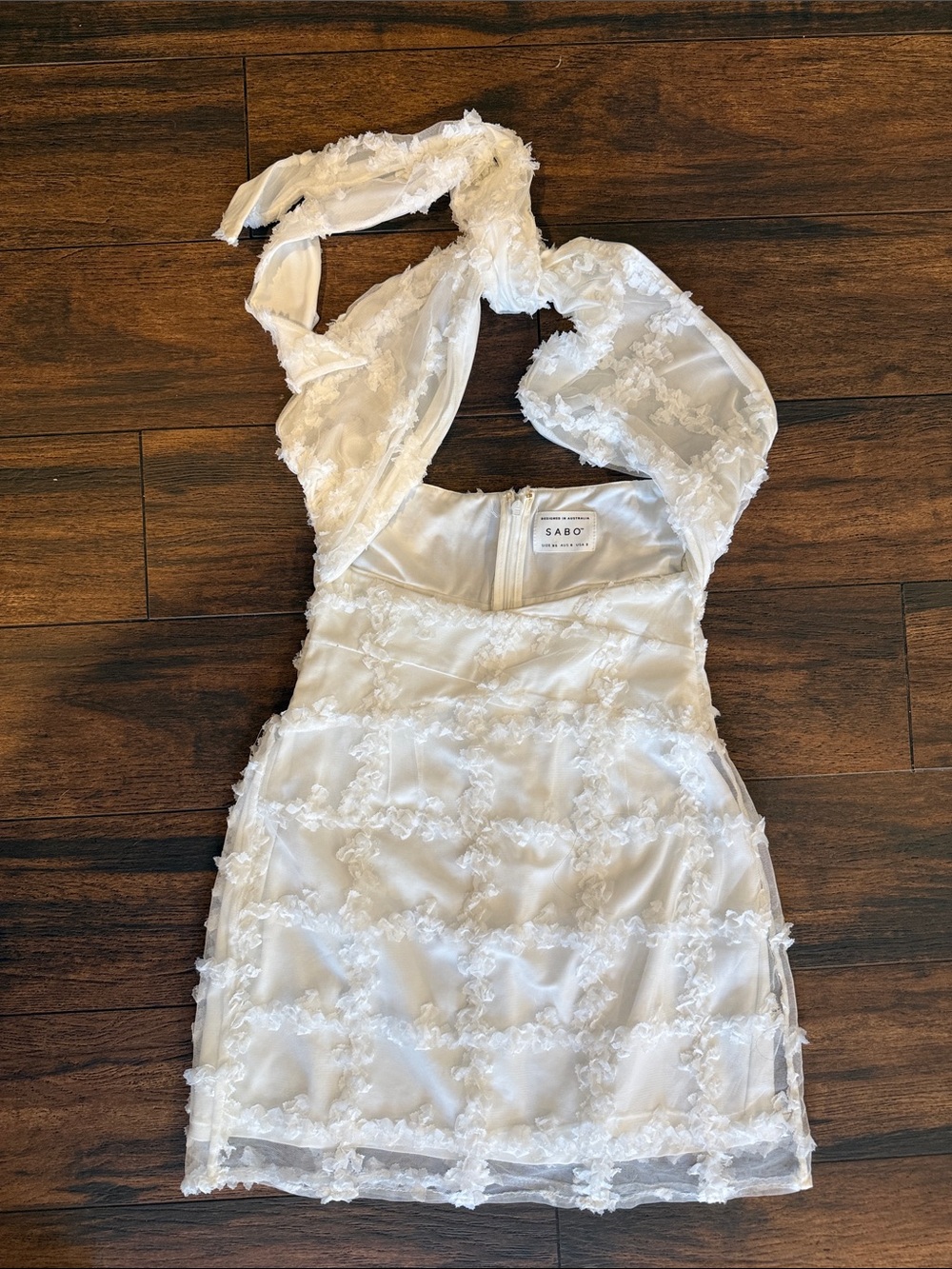 Sabo Skirt White Mini Dress with Floral Appliqué